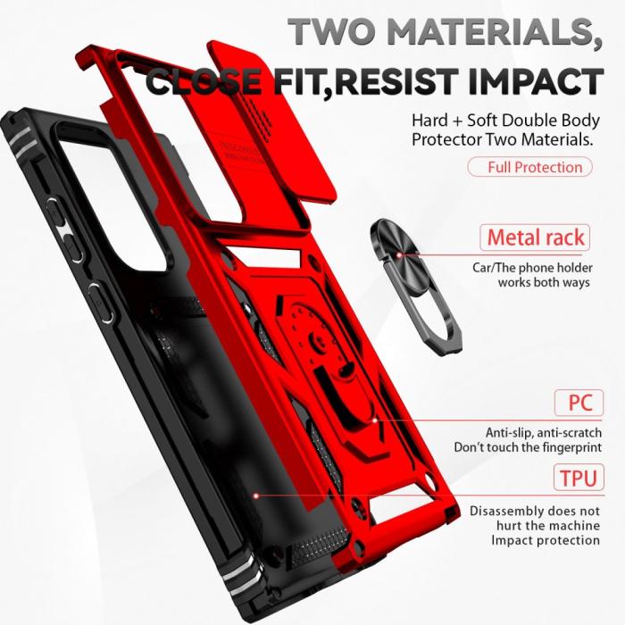 Bild 4, Samsung Galaxy S23 Ultra Skal Hybrid Ring CamShield Röd