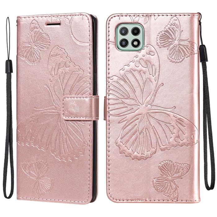Bild 1, Samsung Galaxy A22 5G - Butterfly Läder Fodral - Roséguld