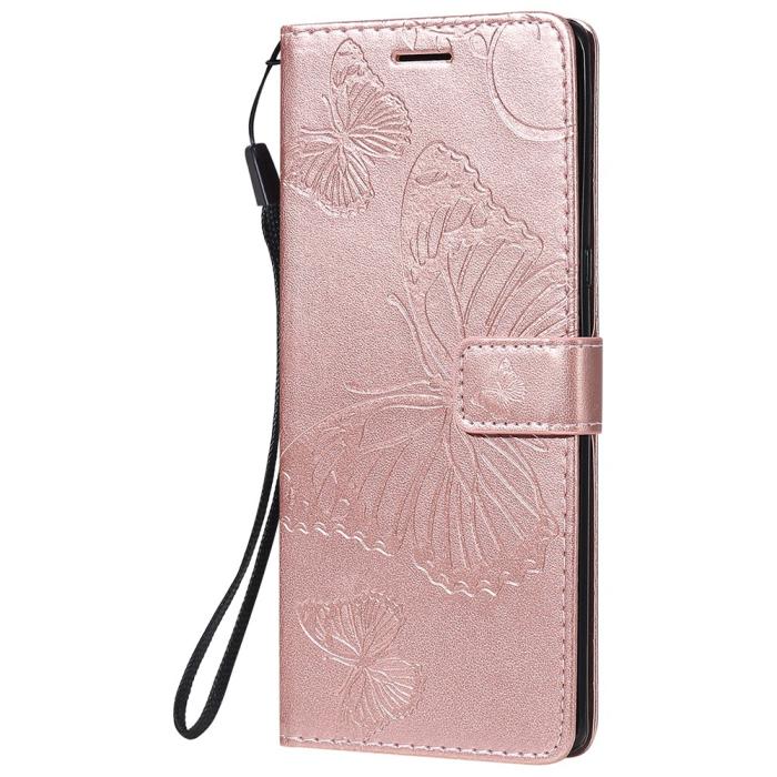 Bild 2, Samsung Galaxy A22 5G - Butterfly Läder Fodral - Roséguld
