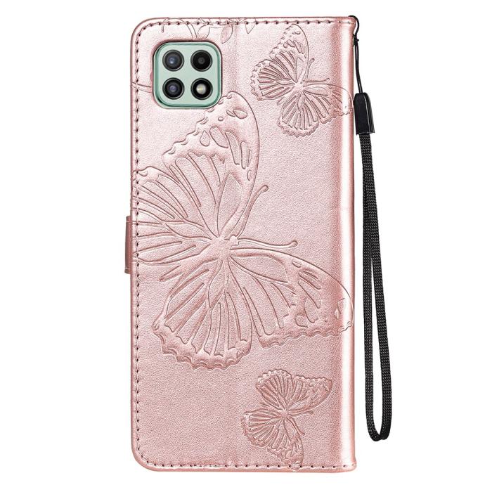 Bild 3, Samsung Galaxy A22 5G - Butterfly Läder Fodral - Roséguld