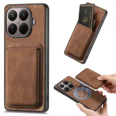 Xiaomi 17T Pro Skal Retro PU L&auml;der Med Avtagbart Kortfack Brun