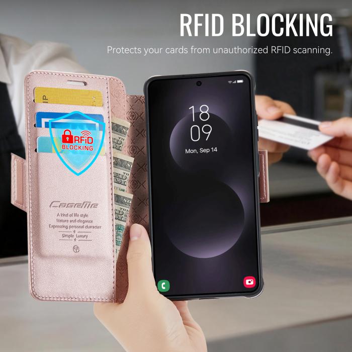 Bild 4, CASEME Samsung Galaxy S25 Ultra Skal RFID Plånbok Roséguld