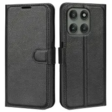 Motorola Edge 60 Pro Fodral Litchi L&auml;der Svart