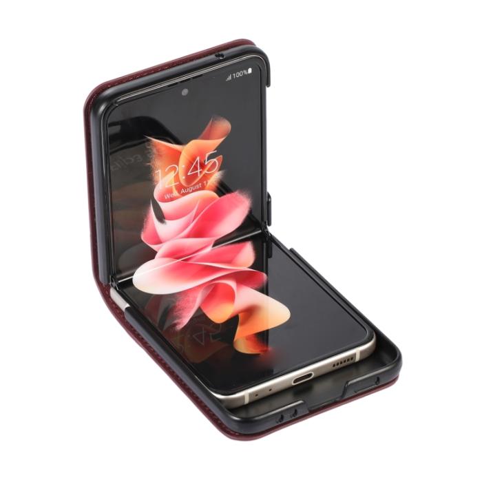 Bild 4, Samsung Galaxy Z Flip 4 Skal Läder Kortfack Brun
