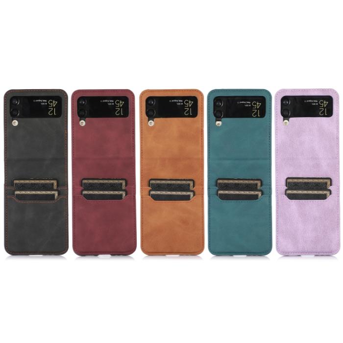 Bild 6, Samsung Galaxy Z Flip 4 Skal Läder Kortfack Brun
