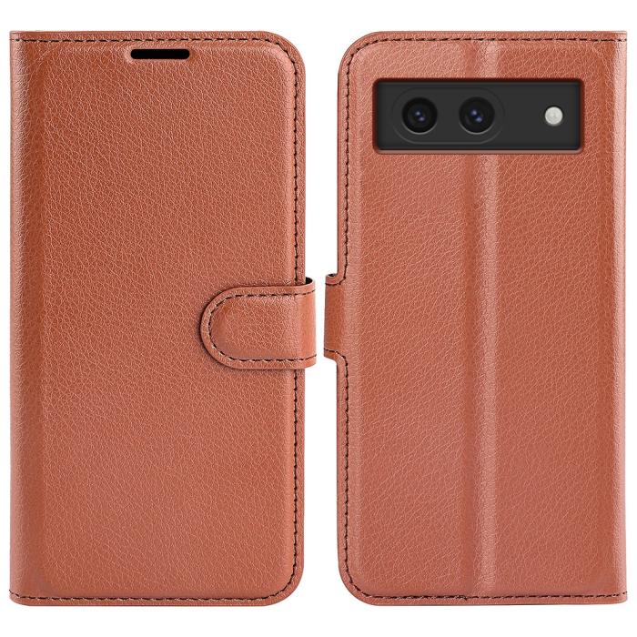 Bild 1, Google Pixel 8A Litchi Läder Fodral Brun