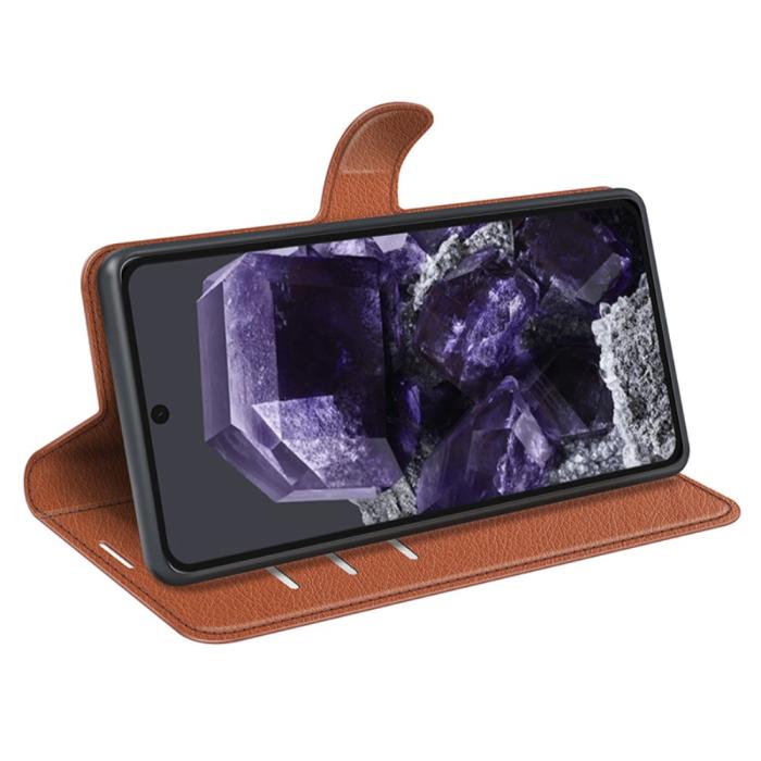 Bild 3, Google Pixel 8A Litchi Läder Fodral Brun