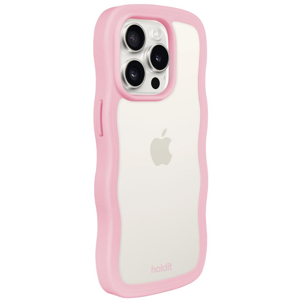 holdit iPhone 15 Pro Skal Wavy Pink Transparent