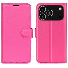 iPhone 17 Pro Max Fodral Litchi L&auml;der Rosa
