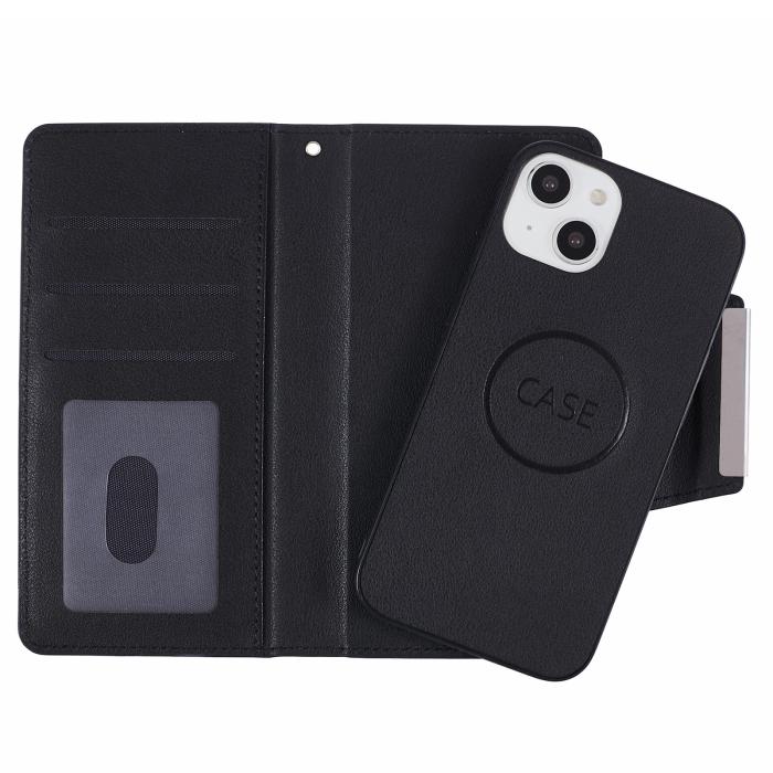 Bild 3, iPhone 13 - 2in1 Läder Magnet Fodral / Skal - Svart
