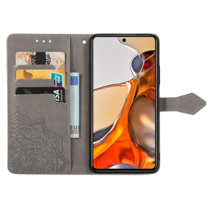 Bild 4, Xiaomi 11T / 11T Pro Fodral Läder Mandala Grå