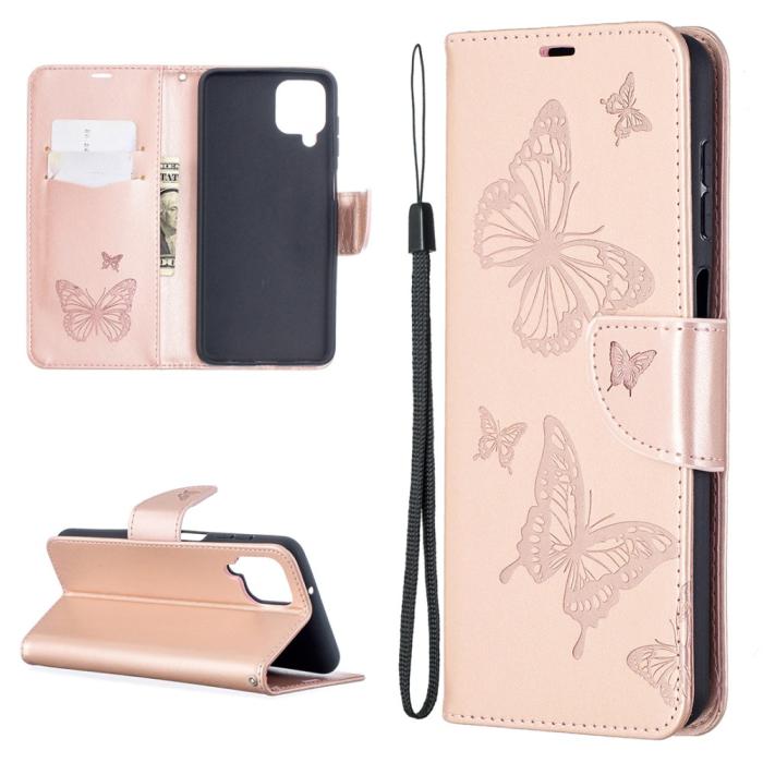 Bild 1, Samsung Galaxy A12 - Butterfly Plånboksfodral - Roséguld