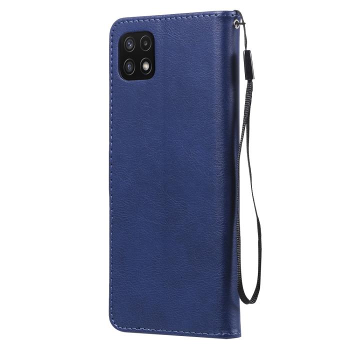 Bild 3, Samsung Galaxy A22 5G - Solid Läder Fodral - Blå