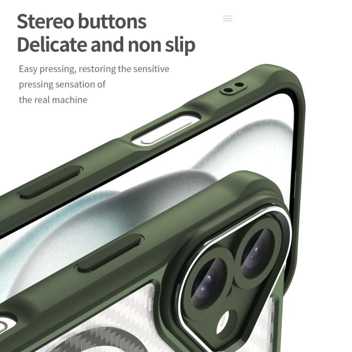 Bild 6, iPhone 16 Skal MagSafe Kolfiber Textur Hybrid Grön