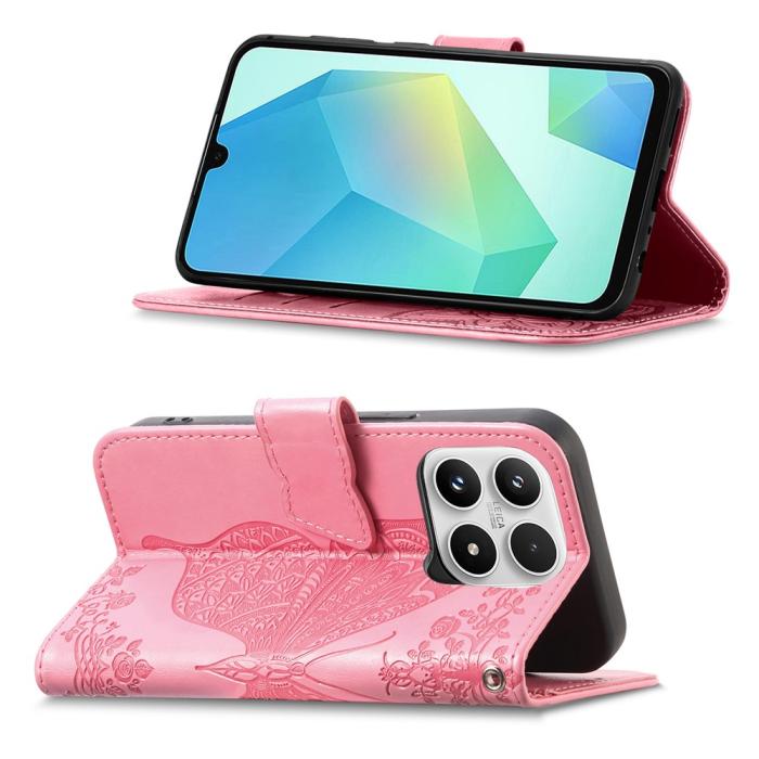 Bild 2, Xiaomi 17 Fodral Läder Fjäril Rosa