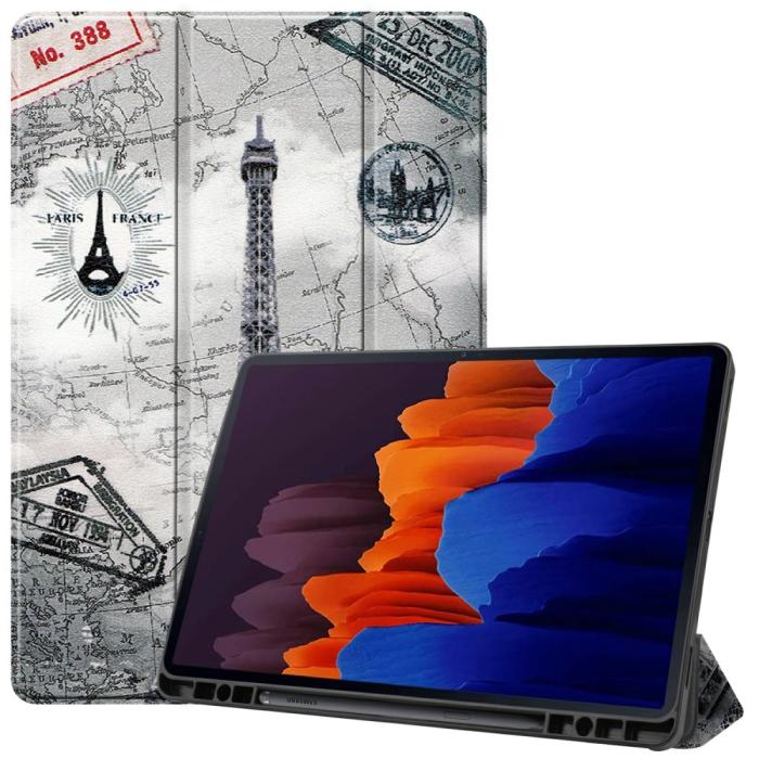 Bild 1, Samsung Galaxy Tab S7 Plus / Tab S8 Plus Fodral Tri-Fold Pennhållare