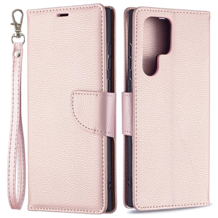 Bild 1, Samsung Galaxy S22 Ultra Fodral Litchi Textur Roséguld