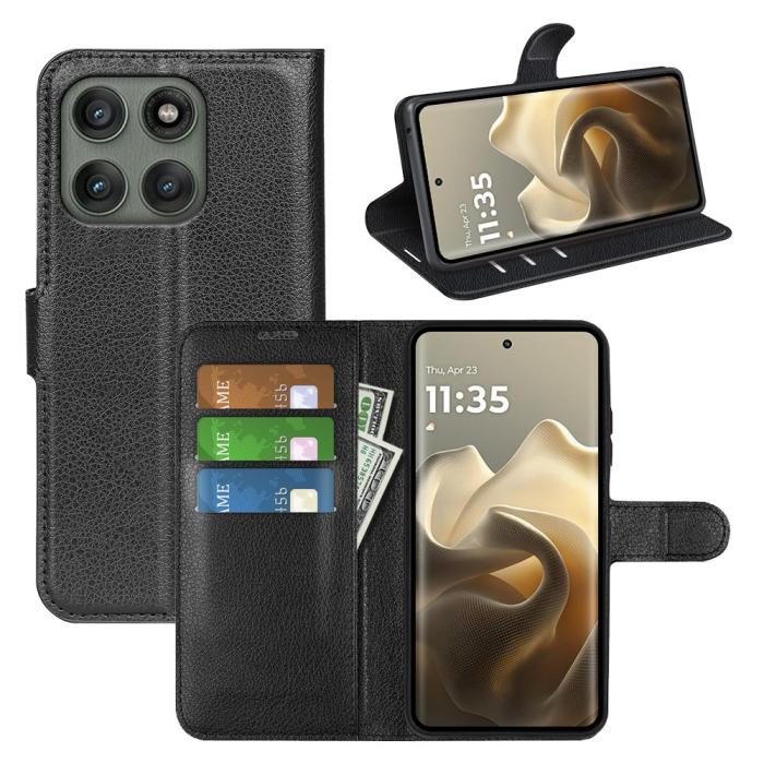 Bild 6, Motorola Edge 60 Pro Fodral Litchi Läder Svart