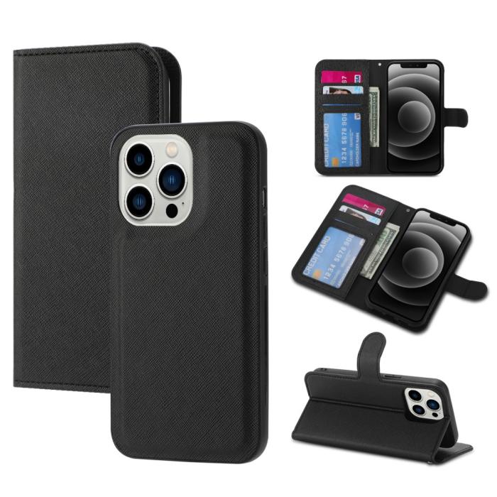 Bild 1, iPhone 15 2in1 Magnet Fodral Kryss Struktur Svart
