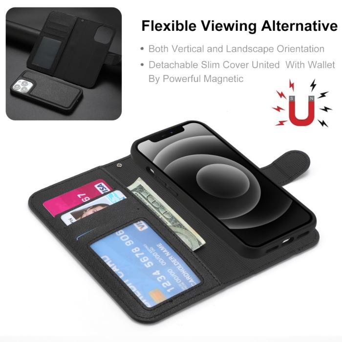 Bild 2, iPhone 15 2in1 Magnet Fodral Kryss Struktur Svart