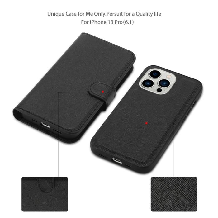 Bild 4, iPhone 15 2in1 Magnet Fodral Kryss Struktur Svart