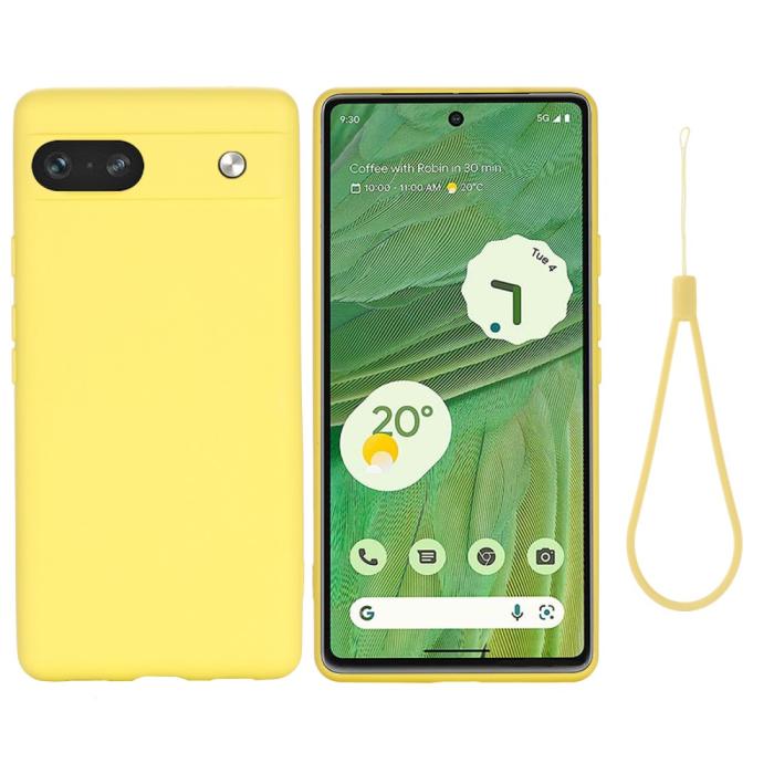 Bild 1, Google Pixel 7A Skal Liquid Silikon Med Strap Gul