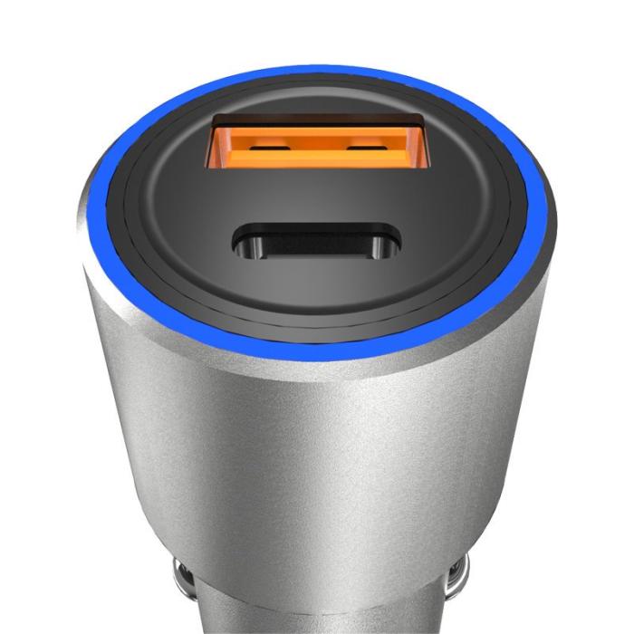 Bild 2, Dudao 22.5W USB-C / USB-A QC PD Billaddare Snabbladdning Grå