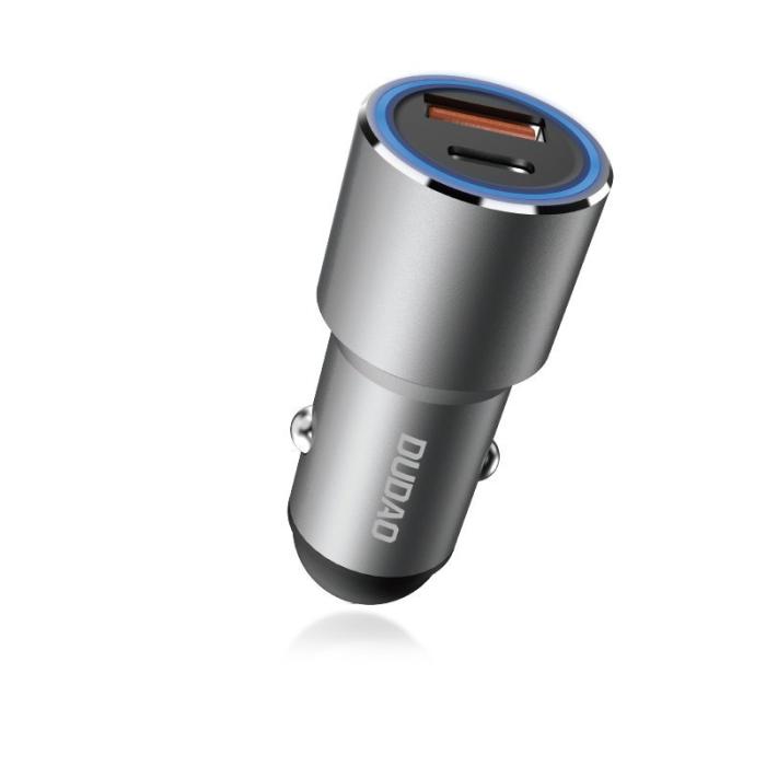 Bild 3, Dudao 22.5W USB-C / USB-A QC PD Billaddare Snabbladdning Grå