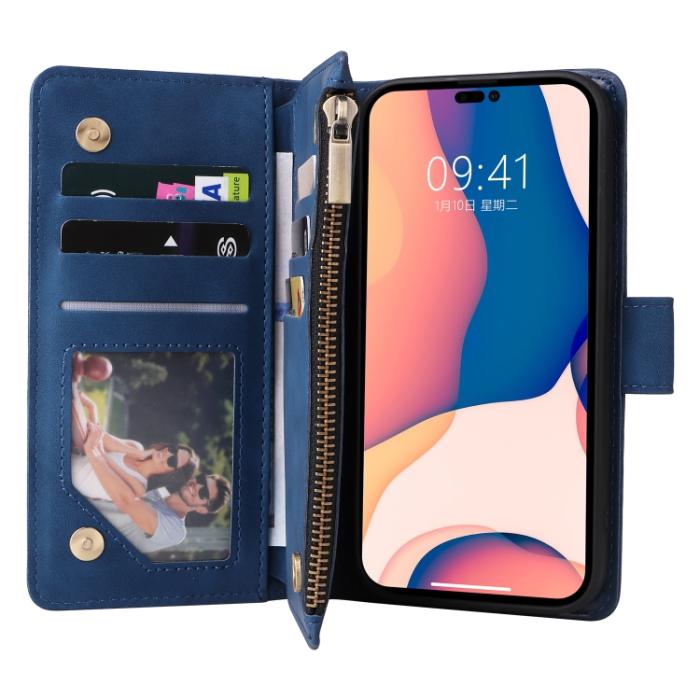Bild 4, iPhone 14 Pro Fodral Flerfack Multifunktionell Blå