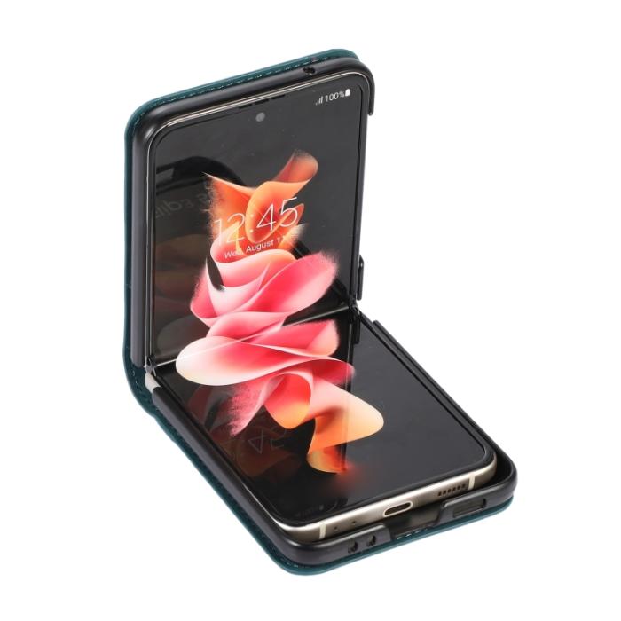 Bild 3, Samsung Galaxy Z Flip 4 Skal Läder Kortfack Grön