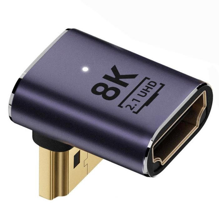 Bild 2, 8K 60Hz 90° Nedvinkel HDMI Hane - HDMI 2.1 Hona Adapter Blå