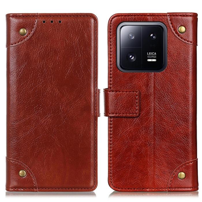 Bild 2, Xiaomi 13 Pro 5G Fodral Läder Mässing Dekor Brun