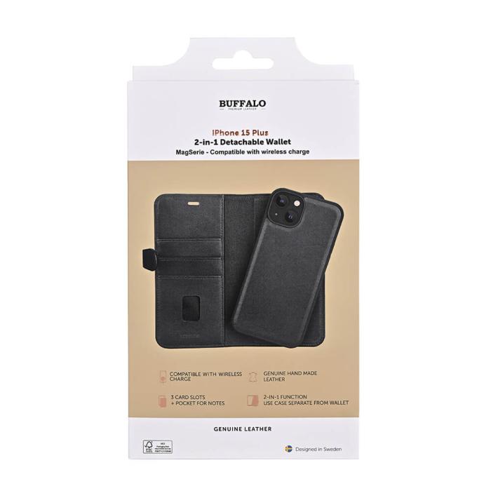 Bild 2, Buffalo iPhone 15 Plus Fodral 2in1 Äkta Läder Svart