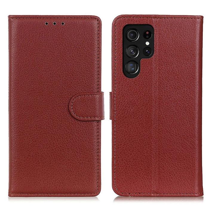 Bild 1, Samsung Galaxy S23 Ultra Fodral Litchi Läder Brun