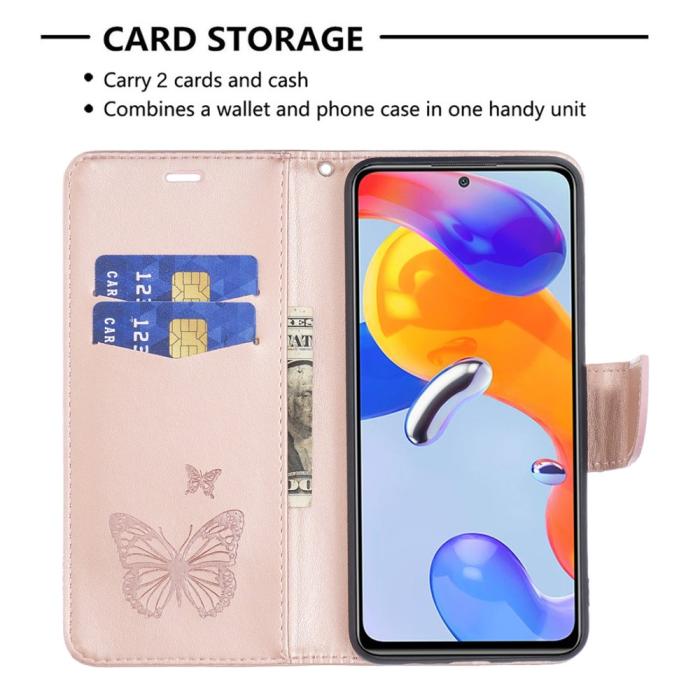 Bild 3, Xiaomi Redmi 10 5G Fodral Butterfly Roséguld