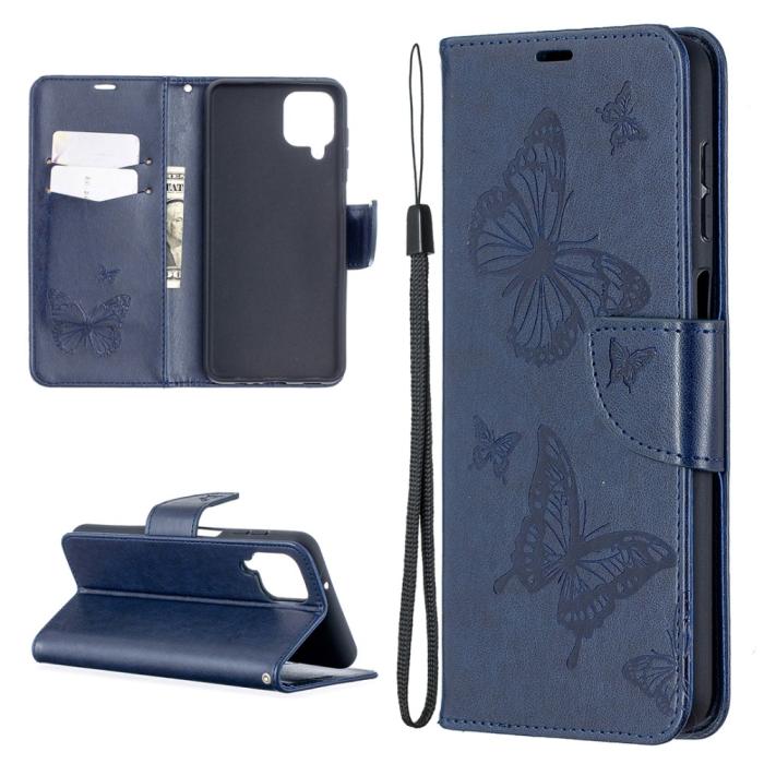Bild 1, Samsung Galaxy A12 - Butterfly Plånboksfodral - Blå