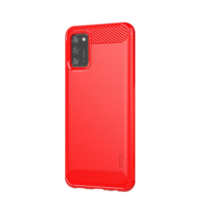 Bild 2, Samsung Galaxy A02s - MOFI Borstad Stål Textur Skal - Röd
