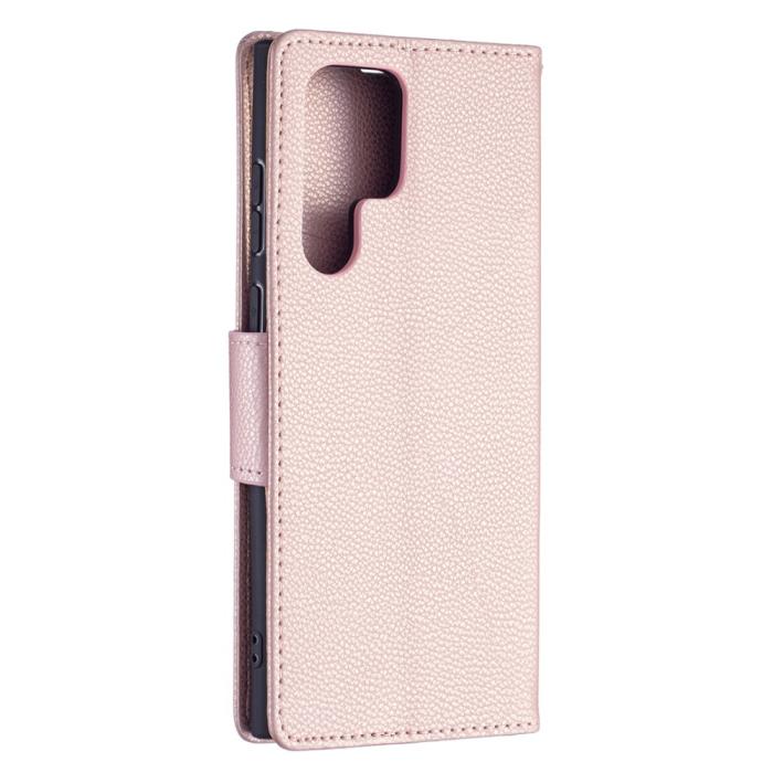Bild 5, Samsung Galaxy S22 Ultra Fodral Litchi Textur Roséguld