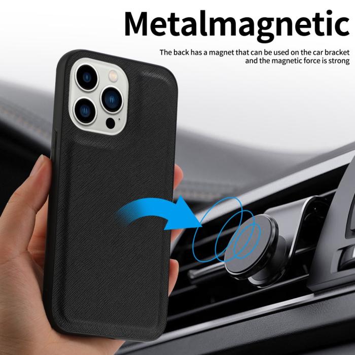 Bild 6, iPhone 15 2in1 Magnet Fodral Kryss Struktur Svart