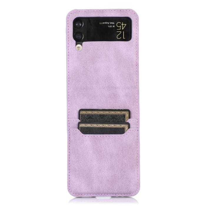 Bild 2, Samsung Galaxy Z Flip 4 Skal Läder Kortfack Lila
