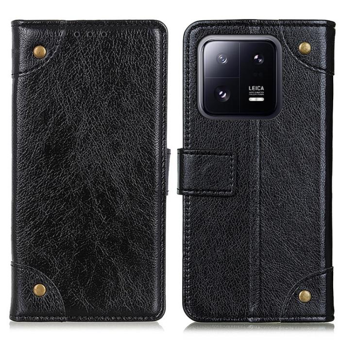 Bild 2, Xiaomi 13 Pro 5G Fodral Läder Mässing Dekor Svart