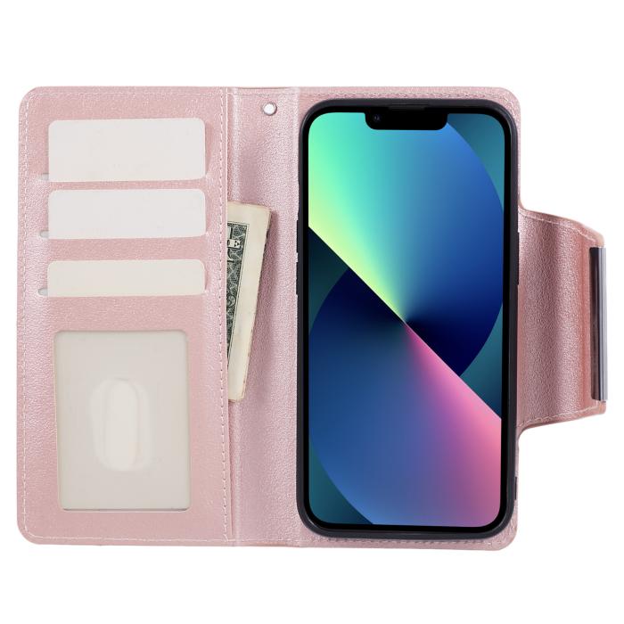 Bild 2, iPhone 13 - 2in1 Läder Magnet Fodral / Skal - Roséguld
