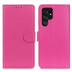 Samsung Galaxy S23 Ultra Fodral Litchi L&auml;der Rosa