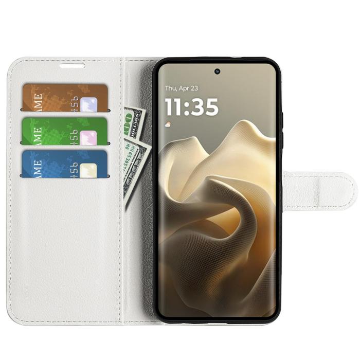 Bild 5, Motorola Edge 60 Pro Fodral Litchi Läder Vit