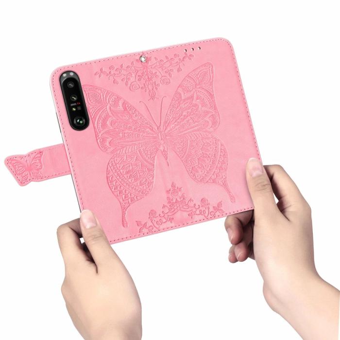 Bild 3, Sony Xperia 1 III - Butterfly Läder Fodral - Rosa