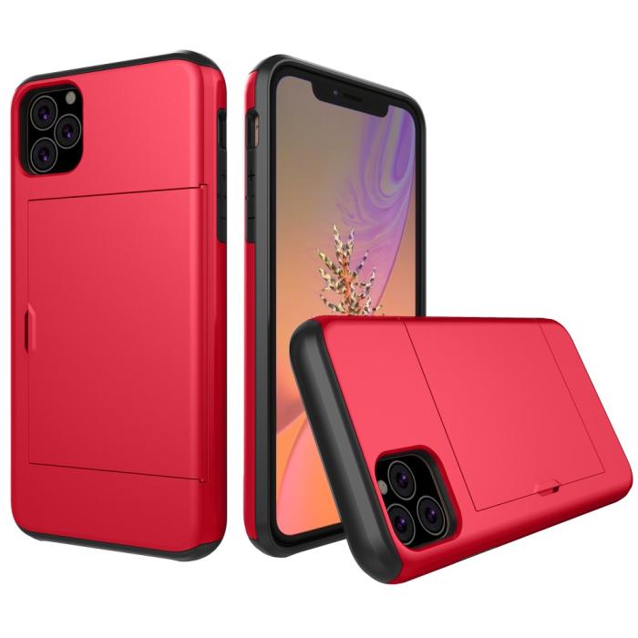 Bild 1, iPhone 11 - Hybrid Skal med kortfack - Röd