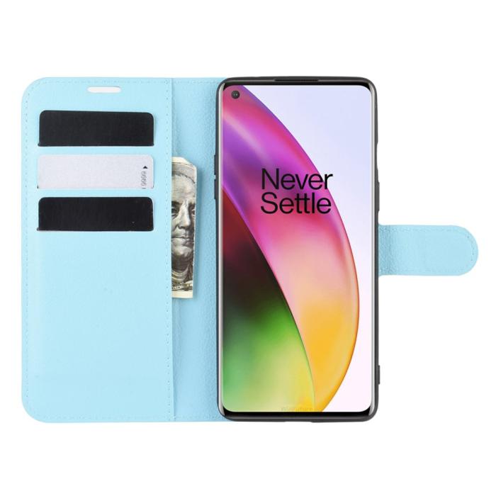 Bild 4, OnePlus 8 - Litchi Plånboksfodral - Ljus Blå