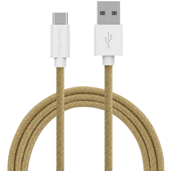 Bild 1, Smartline 2m 3A USB-C Fuzzy Laddningskabel Sand