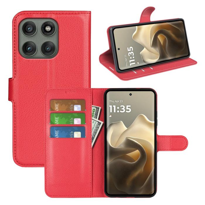 Bild 6, Motorola Edge 60 Pro Fodral Litchi Läder Röd