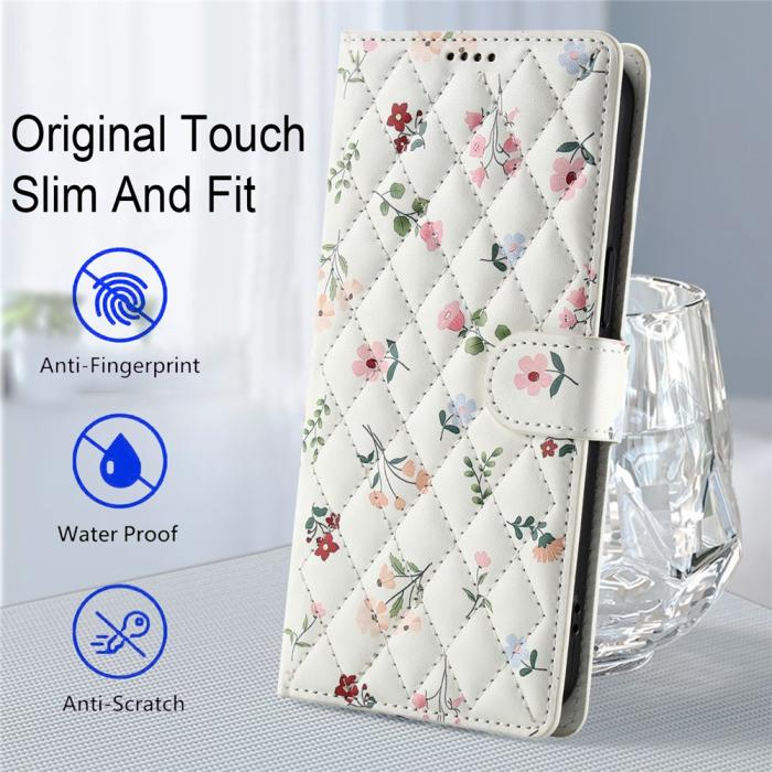 Bild 6, Samsung Galaxy A37/A36/A56 Fodral Rhombus Läder Blommor Vit